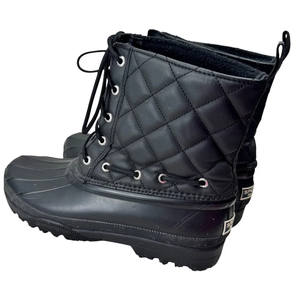 Sperry Saltwater Duck Boots Womens 7 Black Quilted Waterproof Rain‎ STS83693